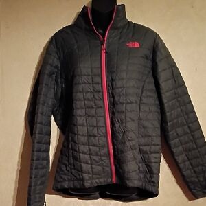 The North Face Dark Grey Puffer Jacket with Hot Pink Accents